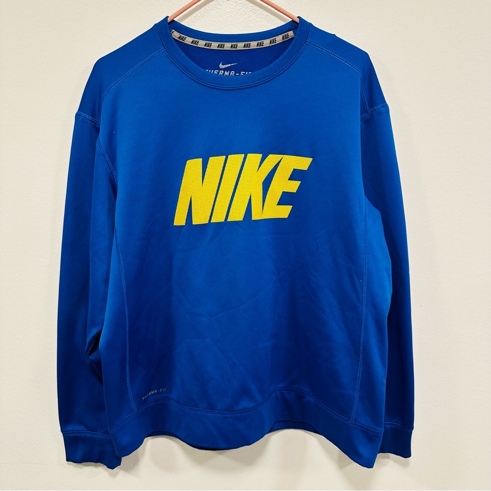 Nike! Blue & yellow crewneck sweatshirt! Mens thermafit size Large!